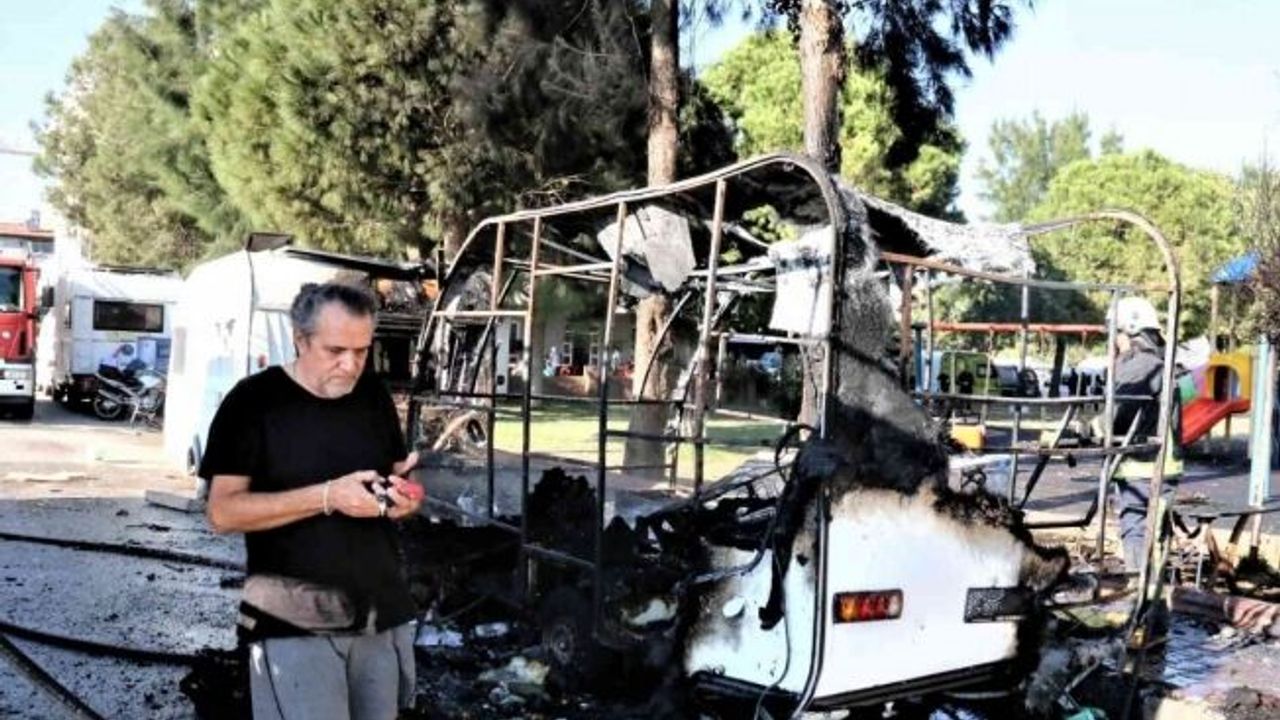 Alev alev yanan karavanda dinlenen kadın ölümden döndü