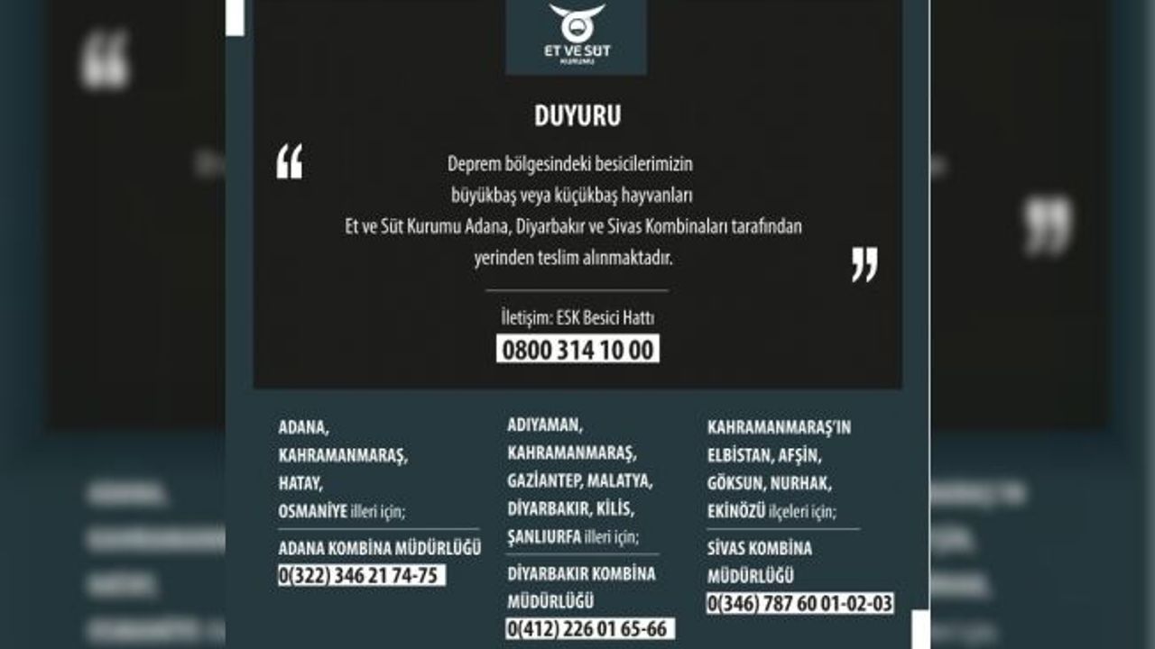 ESK, depremden etkilenen sahipsiz veya bakım imkanı olmayan hayvanları alıyor