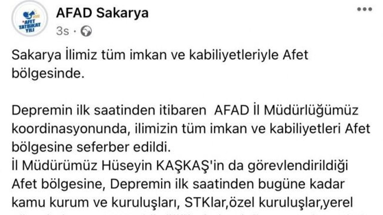 Sakarya’dan bin 219 kişi felaket bölgesinde görev yapıyor