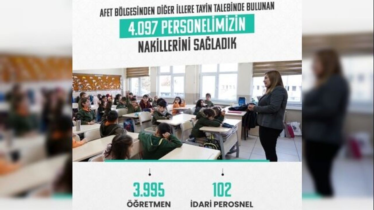 Milli Eğitim Bakanı Mahmut Özer: “Afet bölgemizden diğer illere tayin talep eden 4 bin 97 personelimizin nakil işlemlerini sağladık’’