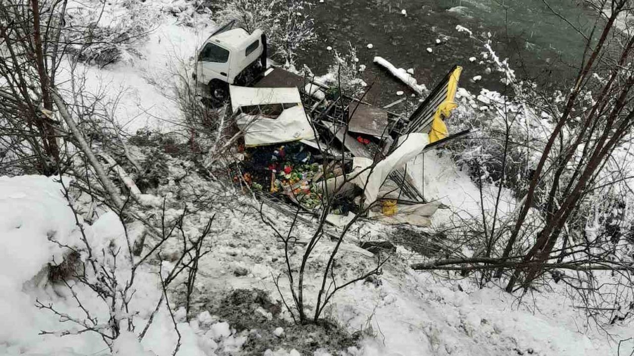 Artvin’de meyve yüklü kamyon dereye yuvarlandı: 1 yaralı