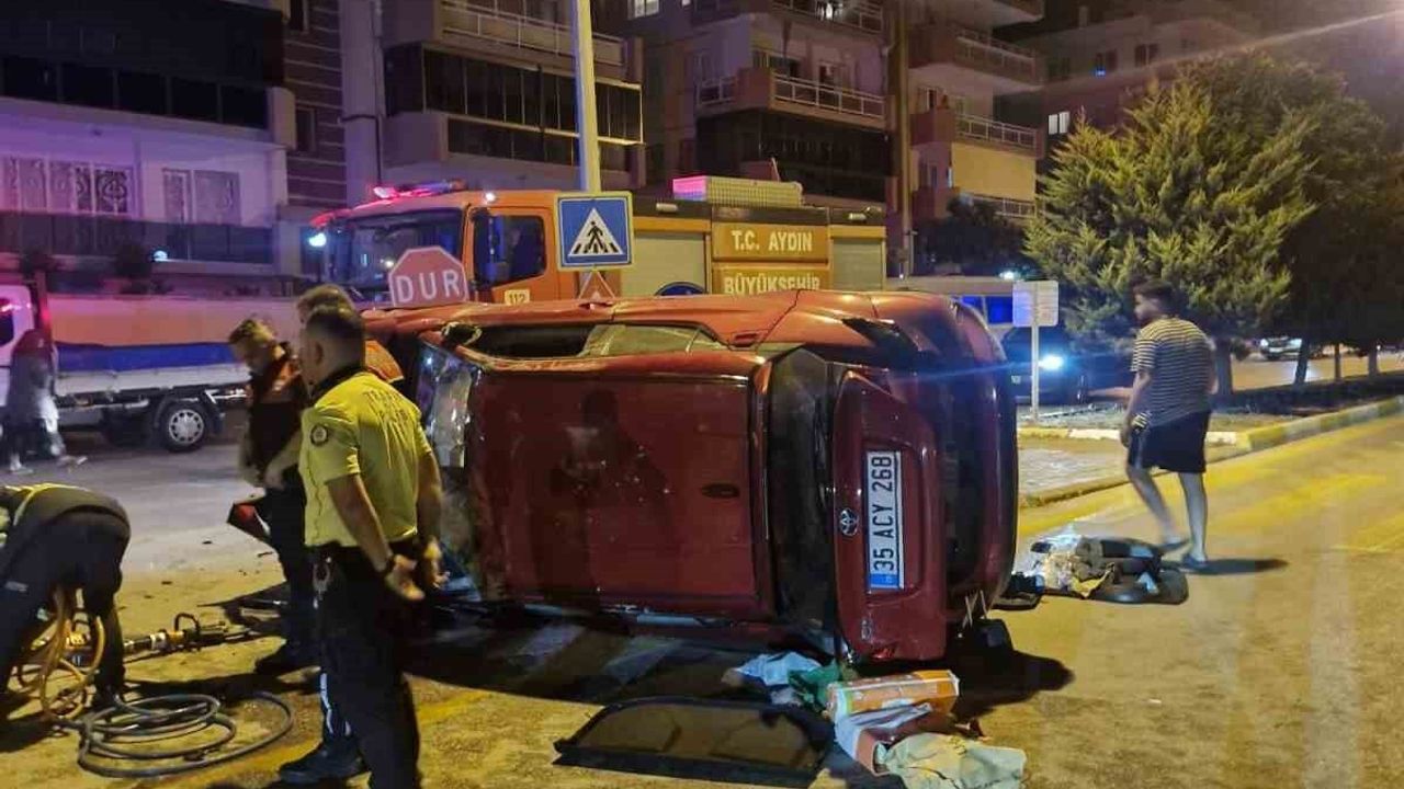 Kuşadası'nda takla atan otomobilin sürücüsü yaralandı
