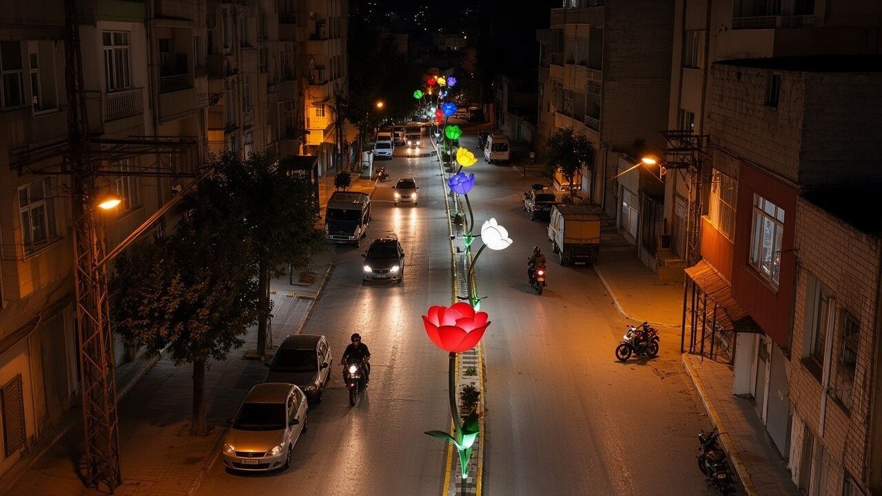 Kilis'te Dereboyu Caddesi yeni aydınlatmalarıyla ışıl ışıl oldu
