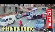 Rize'de ilginç kaza kameralarda