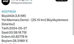 AFAD: Büyükçekmece’nin 25.10 kilometre açığında, Marmara Denizi’nde saat 00.38’de 3,8 büyüklüğünde deprem meydana geldi