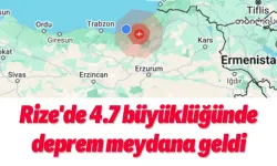 Rize'de 4.7 büyüklüğünde deprem meydana geldi