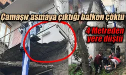 Çamaşır asmaya çıktığı balkon çöktü 4 metreden düştü