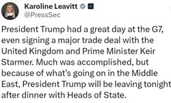 Beyaz Saray: "Trump, Orta Doğu’da yaşanan gelişmeler nedeniyle G7 Zirvesi’nden erken ayrılacak"