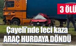 Çayeli'nde feci kaza araç hurdaya döndü üç ölü