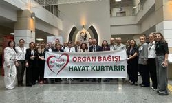 Sağlık çalışanları organ bağışının önemine dikkat çekmek için yeşil kurdele taktı