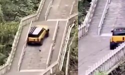 Tianmen Dağı’nın 999 merdivenini tırmanan test aracı tarihi yapıya zarar verdi