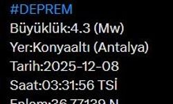 Antalya’da 4.3 büyüklüğünde deprem