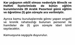 Halfeti ve Birecik'te de okullar tatil edildi