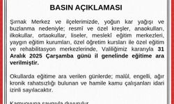 Şırnak'ta okullar çarşamba günü tatil edildi