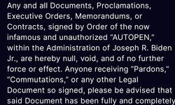 Trump, Biden döneminde "Autopen" ile imzalanan belgelerin geçerliliğini yitirdiğini açıkladı: "Bu şekilde af veya ceza indirimi alanlar yasal etkisinin olmadığını unutmamalı"
