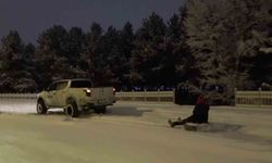 Erzurum'da off-roadçuların lastik ve kızaklı kar keyfi