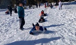 Karın tadını çocuklar çıkardı: Kimi leğenle kimi naylonla kaydı