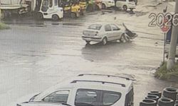 Çorlu'da otomobille çarpışan motosikletli yaralandı: Kaza anı kamerada