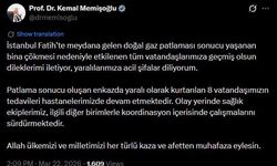 Bakan Memişoğlu: 'Patlama sonucu oluşan enkazda yaralı olarak kurtarılan 8 vatandaşımızın tedavileri hastanelerimizde devam etmektedir'