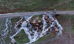 Hakkari'de asfaltın ortasından su pınarı fışkırdı