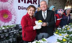 Honaz Tohum Merkezinde yetiştirilen çiçekler kadınlara hediye edildi