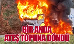 Rize'de arızalanan tır bir anda alev topuna döndü