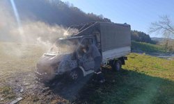 Alaplı'da seyir halindeki kamyonet yandı