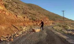 Batman'da yolu kapatan kayaları beden eğitimi öğretmeni temizledi
