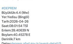 Bingöl'de 4.4 büyüklüğünde deprem