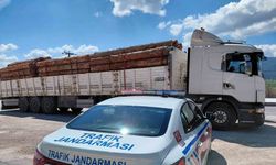 Bolu'da fazla tonajlı tomruk taşıyan kamyon sürücüsüne para cezası kesildi