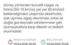 Denizli için kuvvetli rüzgar ve fırtına uyarısı