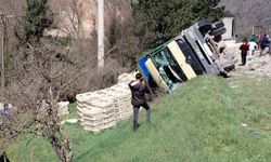 Devrilen kamyondan sürücü kurtuldu, onlarca tavuk telef oldu