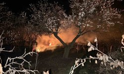 Kayısı bahçelerini ateş ve dumanla donmaya karşı koruyorlar