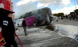 Yolcu otobüsünde çıkan yangın büyümeden söndürüldü