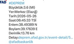 Elazığ'da 3.6 büyüklüğünde deprem