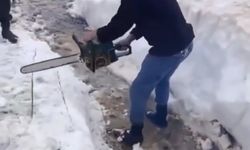 Avrupa sıcaktan kavruluyor, Giresun yaylalarında ağaç motoru ile kar kütleleri parçalanıp yayla yolları açılıyor
