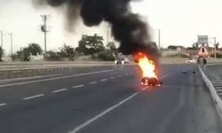 Tekirdağ'da seyir halindeki motosiklet alev alev yandı