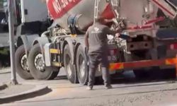 Ankara'da beton mikserden taşan beton yola döküldü