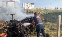 Arazideki odunların tutuşması sonucu yangın çıktı
