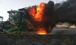 Sivas'ta hasat sırasında biçerdöver alev topuna döndü