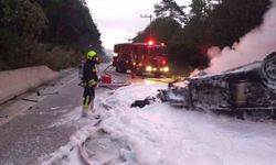 Bolu'da devrilen otomobil alev aldı: Sürücü yaralı