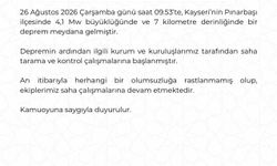 Kayseri Valiliği: 'Depremde olumsuzluğa rastlanmadı'