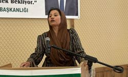 Fistan giyip kürsüye çıkan kadın çiftçi, kadınların yaşadığı sıkıntıları anlattı