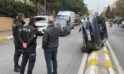 Beylikdüzü'nde kazaya karışan araç yan yattı