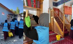 Erzincan'da öğrencilerden cami temizliğine destek