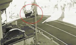 Tekirdağ'da otomobille çarpışan ticari taksinin takla attığı anlar kamerada