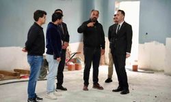 Üzümlü'de yapımı devam eden güreş salonunda inceleme
