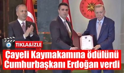 Çayeli Kaymakamına ödülünü Cumhurbaşkanı Erdoğan verdi