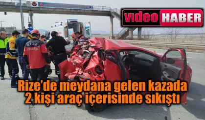 İyidere'de meydana gelen  kazada 2 kişi araç içerisnde sıkıştı