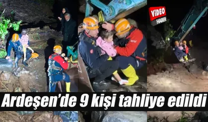 Ardeşen'de selde mahsur kalan 9 kişi kurtarıldı